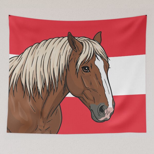 Item preview, The head of the Abtenauer horse in front of the Austrian flag designed and sold by Cheval-de-coeur.