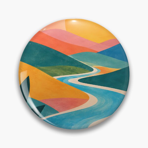 Item preview, Bright Geometric Sunrise Over a Winding River designed and sold by Jaani-T.