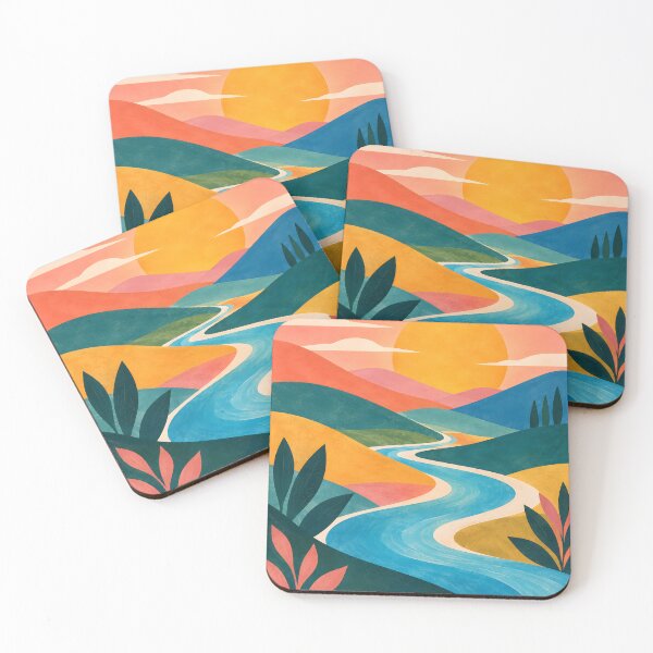 Item preview, Bright Geometric Sunrise Over a Winding River designed and sold by Jaani-T.
