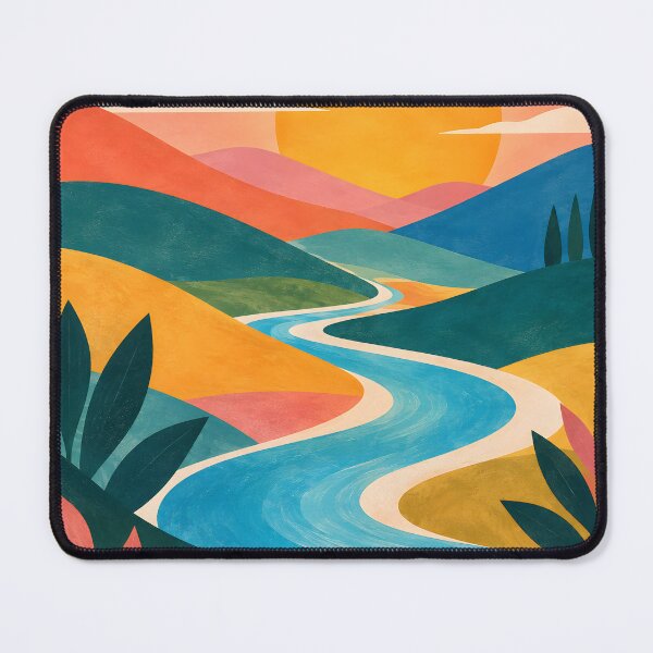 Item preview, Bright Geometric Sunrise Over a Winding River designed and sold by Jaani-T.