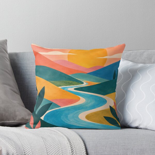 Item preview, Bright Geometric Sunrise Over a Winding River designed and sold by Jaani-T.