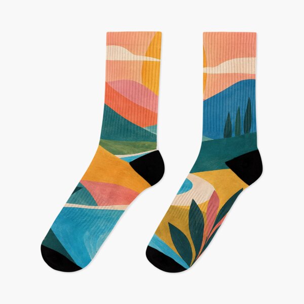 Item preview, Bright Geometric Sunrise Over a Winding River designed and sold by Jaani-T.