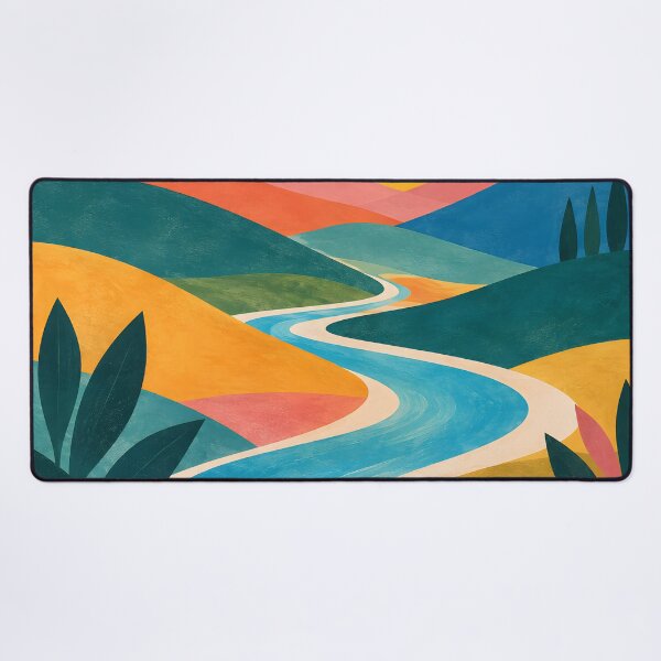 Item preview, Bright Geometric Sunrise Over a Winding River designed and sold by Jaani-T.