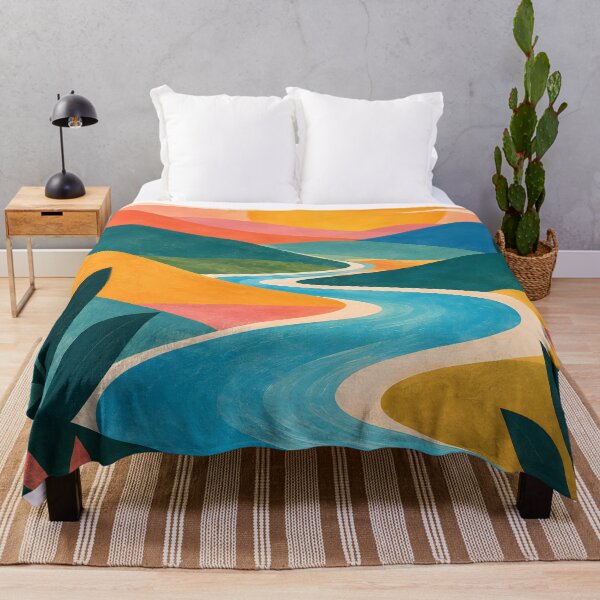 Item preview, Bright Geometric Sunrise Over a Winding River designed and sold by Jaani-T.