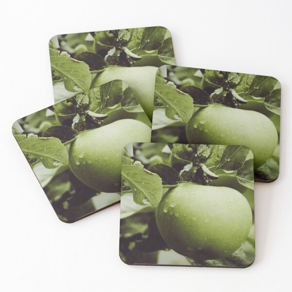 Item preview, Green Apple on the tree with leaves - fresh fruit - healthy food designed and sold by WolfRaven Photography .