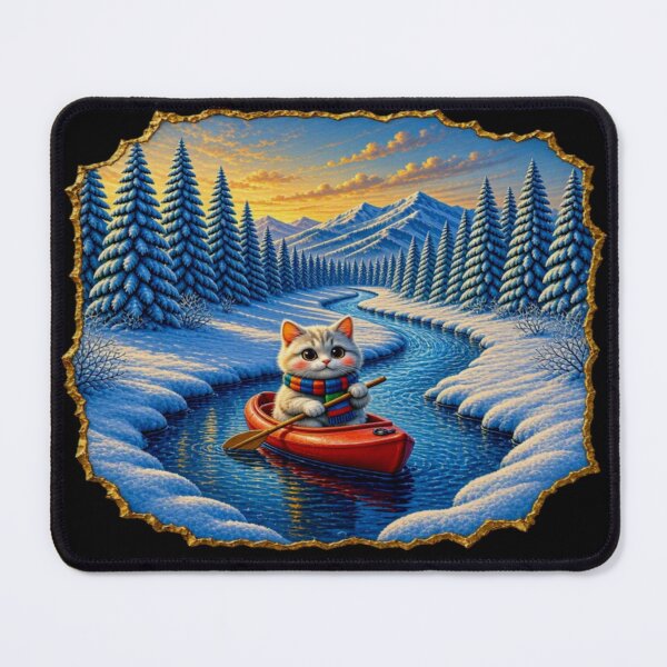 Item preview, Winter Canoe Adventure Cat - Cute Kitten Rowing on River designed and sold by Breezes-of-Ida.