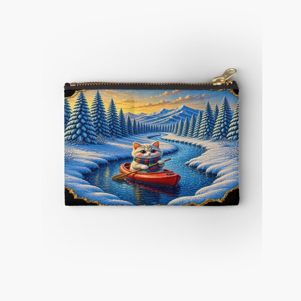 Item preview, Winter Canoe Adventure Cat - Cute Kitten Rowing on River designed and sold by Breezes-of-Ida.
