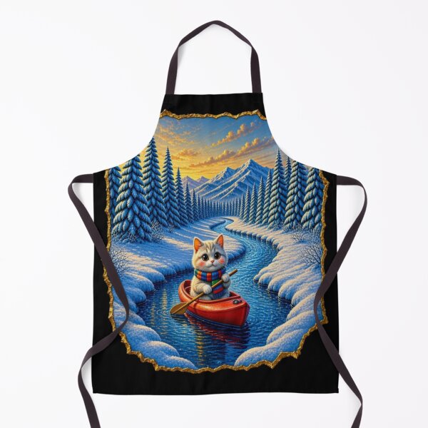 Item preview, Winter Canoe Adventure Cat - Cute Kitten Rowing on River designed and sold by Breezes-of-Ida.