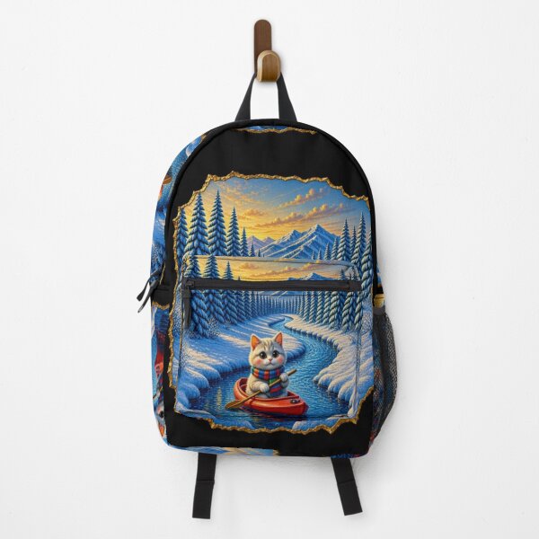 Item preview, Winter Canoe Adventure Cat - Cute Kitten Rowing on River designed and sold by Breezes-of-Ida.