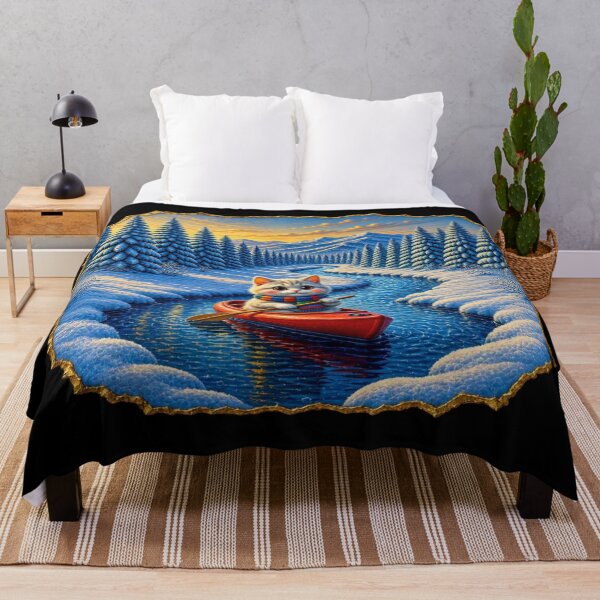 Item preview, Winter Canoe Adventure Cat - Cute Kitten Rowing on River designed and sold by Breezes-of-Ida.