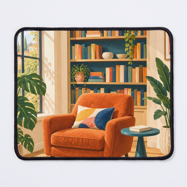 Item preview, Bright Maximalist Reading Nook with Orange Armchair designed and sold by Jaani-T.