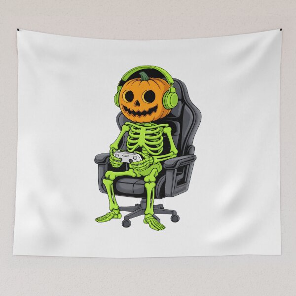 Item preview, Skeleton Gamer Jack O Lantern Headphones Gaming Chair Art designed and sold by OlyvieArt.