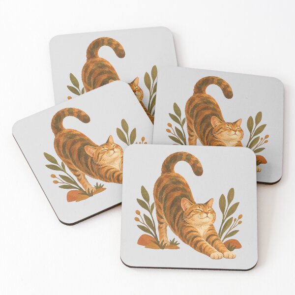 Item preview, Stretching Orange Tabby Cat with Botanical Foliage designed and sold by hattie's.