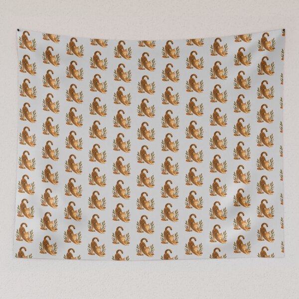 Item preview, Stretching Orange Tabby Cat with Botanical Foliage designed and sold by hattie's.