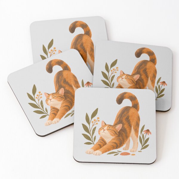 Item preview, Orange Tabby Cat Stretching with Botanical Accents designed and sold by hattie's.