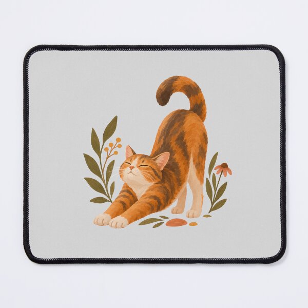 Item preview, Orange Tabby Cat Stretching with Botanical Accents designed and sold by hattie's.