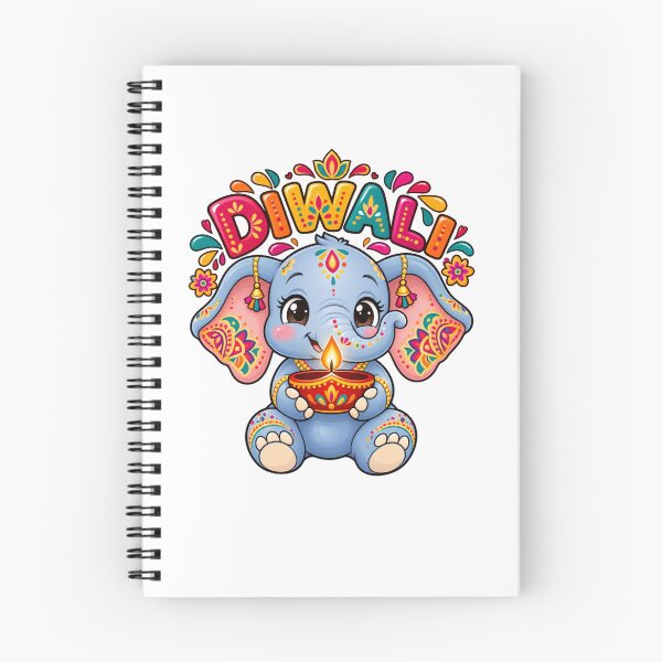Item preview, Happy Diwali Cute Blue Elephant with Diya designed and sold by BigfeetLittlepaws.
