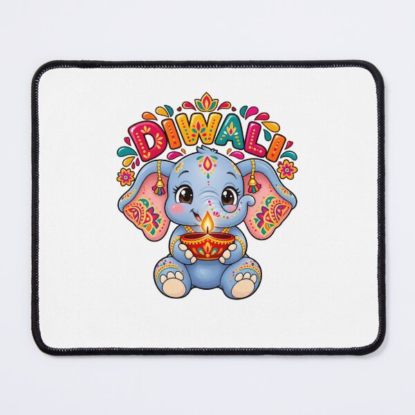 Item preview, Happy Diwali Cute Blue Elephant with Diya designed and sold by BigfeetLittlepaws.