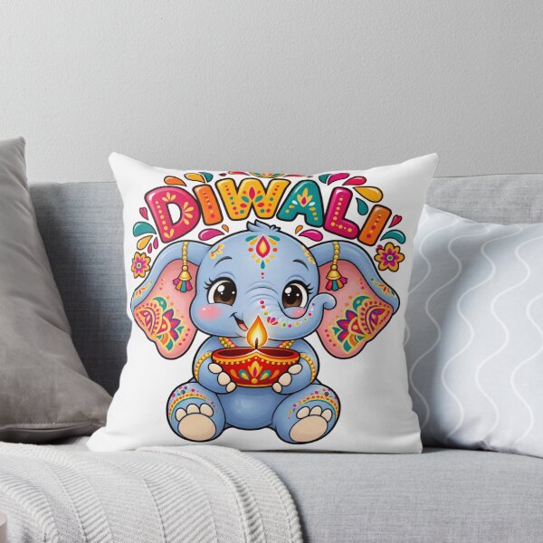 Item preview, Happy Diwali Cute Blue Elephant with Diya designed and sold by BigfeetLittlepaws.
