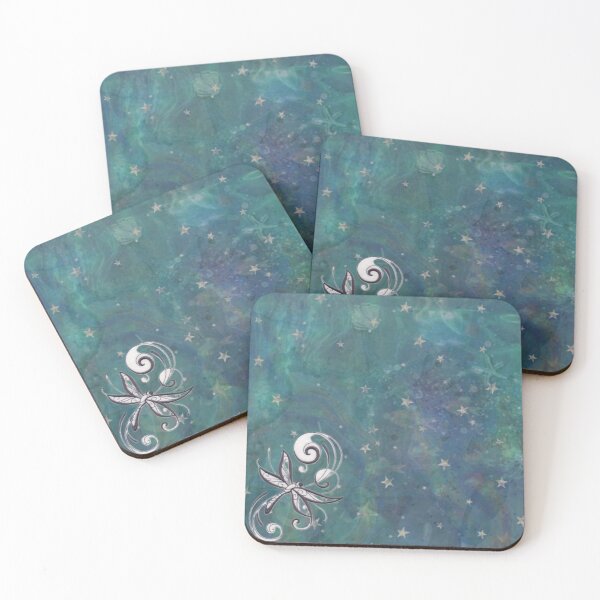 Item preview, Ethereal Celestial Ocean - Starry Teal Fairycore Sea & Whimsical Dragonfly designed and sold by BrontesWhimsyStore.