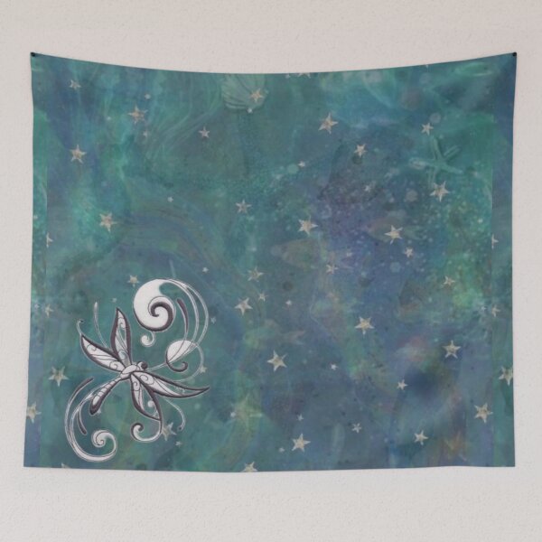 Item preview, Ethereal Celestial Ocean - Starry Teal Fairycore Sea & Whimsical Dragonfly designed and sold by BrontesWhimsyStore.