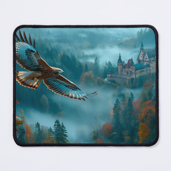 Item preview, Majestic Hawk Soaring Over Misty Castle Landscape designed and sold by Artessie.