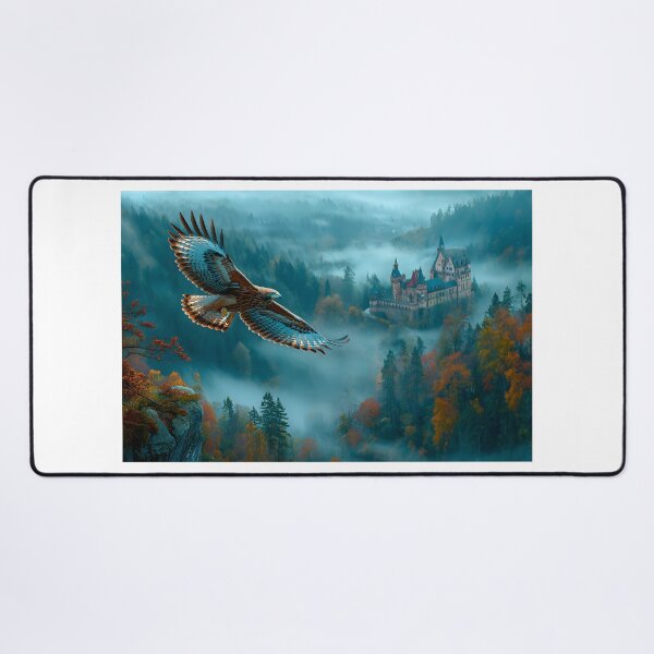 Item preview, Majestic Hawk Soaring Over Misty Castle Landscape designed and sold by Artessie.