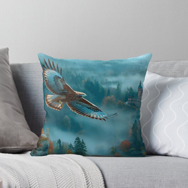 Item preview, Majestic Hawk Soaring Over Misty Castle Landscape designed and sold by Artessie.