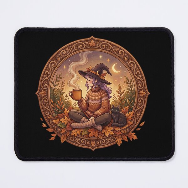 Item preview, Cozy Autumn Witch with Black Cat Halloween October designed and sold by Sykomorra.