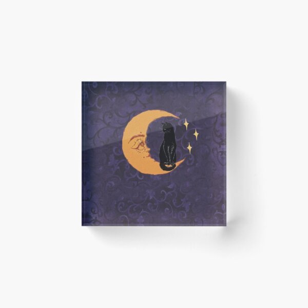 Item preview, 90s purple whimsigoth aesthetic black cat on moon designed and sold by BrontesWhimsyStore.