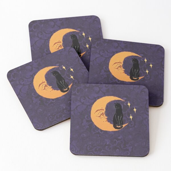 Item preview, 90s purple whimsigoth aesthetic black cat on moon designed and sold by BrontesWhimsyStore.