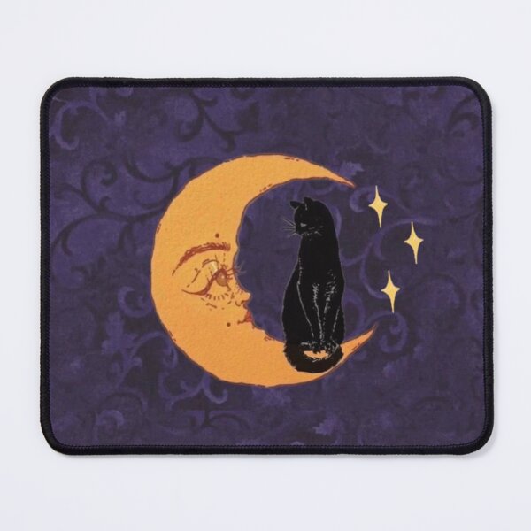 Item preview, 90s purple whimsigoth aesthetic black cat on moon designed and sold by BrontesWhimsyStore.