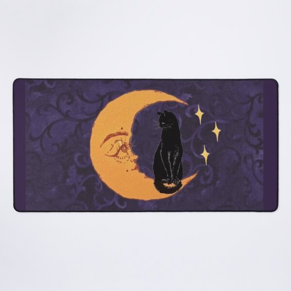 Item preview, 90s purple whimsigoth aesthetic black cat on moon designed and sold by BrontesWhimsyStore.