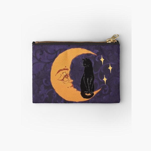 Item preview, 90s purple whimsigoth aesthetic black cat on moon designed and sold by BrontesWhimsyStore.
