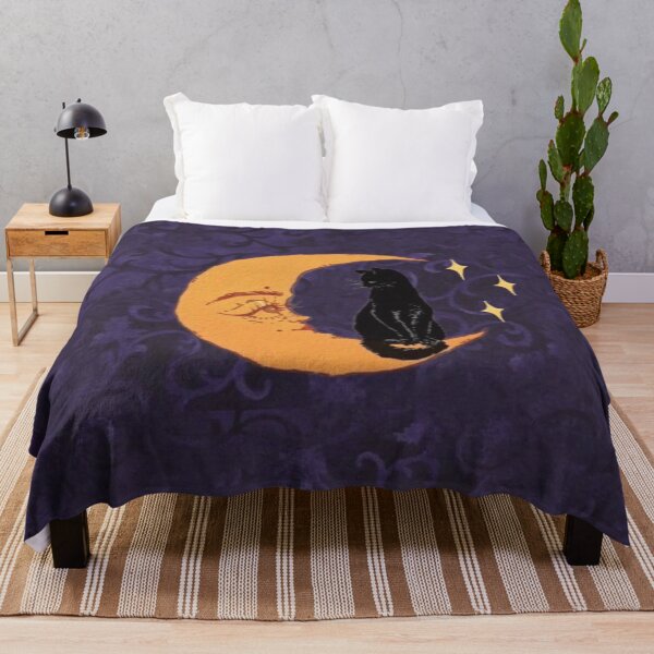 Item preview, 90s purple whimsigoth aesthetic black cat on moon designed and sold by BrontesWhimsyStore.