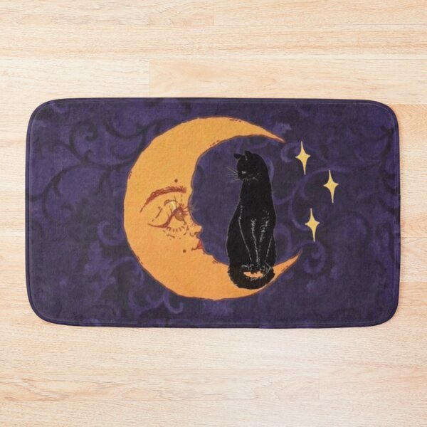 Item preview, 90s purple whimsigoth aesthetic black cat on moon designed and sold by BrontesWhimsyStore.