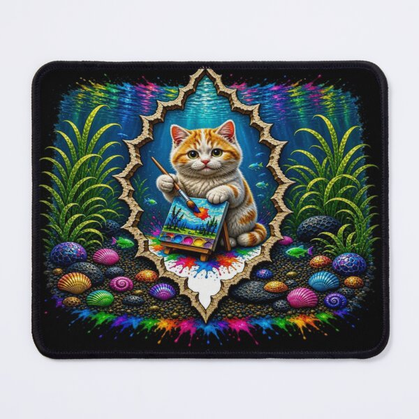 Item preview, Underwater Artist Cat - Cute Kitten Painting Masterpiece designed and sold by Breezes-of-Ida.