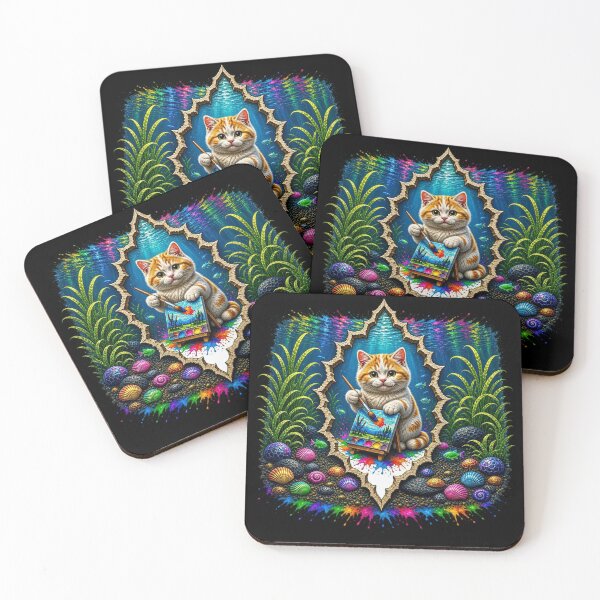 Item preview, Underwater Artist Cat - Cute Kitten Painting Masterpiece designed and sold by Breezes-of-Ida.