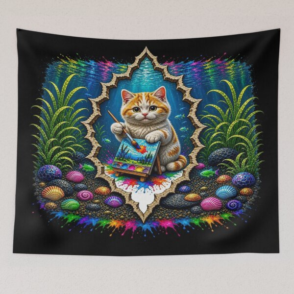 Item preview, Underwater Artist Cat - Cute Kitten Painting Masterpiece designed and sold by Breezes-of-Ida.