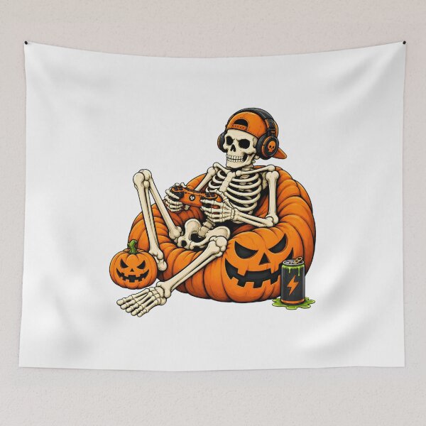 Item preview, Gamer Skeleton Spooky Halloween Pumpkin Fun designed and sold by OlyvieArt.