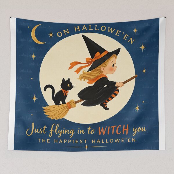 Item preview, Just Flying In – Cute Vintage Halloween Witch designed and sold by LuluLeb.