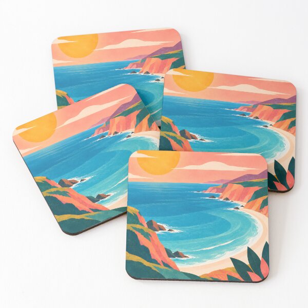 Item preview, Geometric Sunlit Coastal Bay and Coral Cliffs designed and sold by Jaani-T.