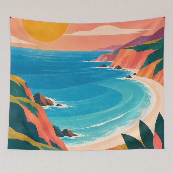 Item preview, Geometric Sunlit Coastal Bay and Coral Cliffs designed and sold by Jaani-T.