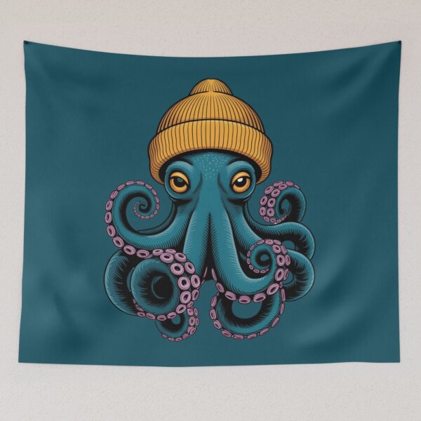 Item preview, Cool Octopus in Beanie Hat – Urban Hipster Winter Animal Art designed and sold by ZyxDes.