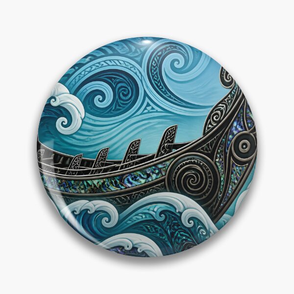 Item preview, Maori Waka Canoe Ocean Waves Turquoise Paua Shell Print designed and sold by GrinGalore.
