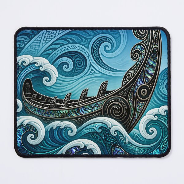 Item preview, Maori Waka Canoe Ocean Waves Turquoise Paua Shell Print designed and sold by GrinGalore.