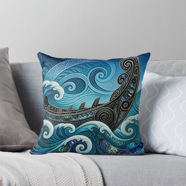 Item preview, Maori Waka Canoe Ocean Waves Turquoise Paua Shell Print designed and sold by GrinGalore.