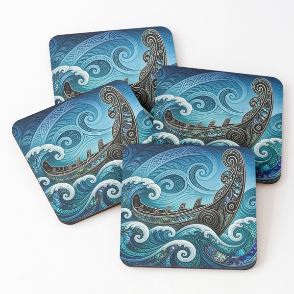 Item preview, Maori Waka Canoe Ocean Waves Turquoise Paua Shell Print designed and sold by GrinGalore.