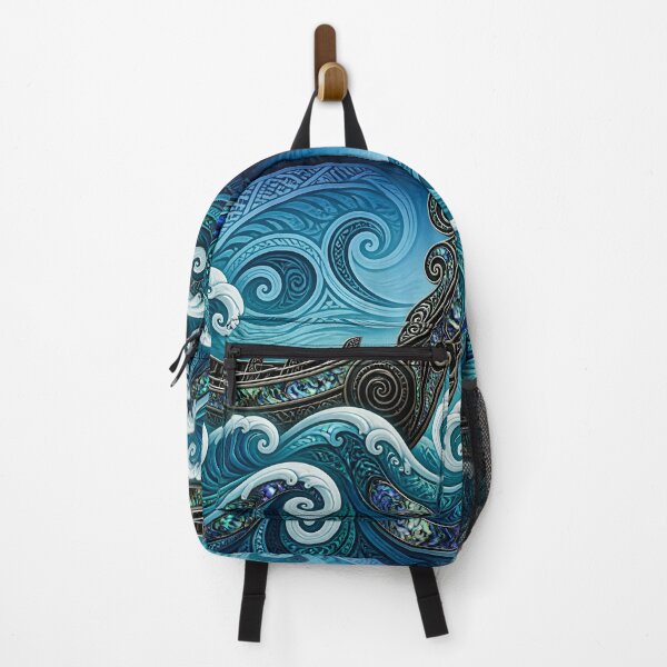 Item preview, Maori Waka Canoe Ocean Waves Turquoise Paua Shell Print designed and sold by GrinGalore.