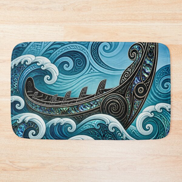 Item preview, Maori Waka Canoe Ocean Waves Turquoise Paua Shell Print designed and sold by GrinGalore.